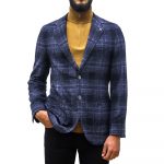 BOSS 'C-JAYE' ELBOW PATCH PATTERNED BLAZER DARK BLUE