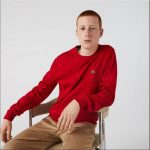 LACOSTE MEN'S ORGANIC COTTON CREW NECK SWEATER RED
