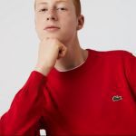 LACOSTE MEN'S ORGANIC COTTON CREW NECK SWEATER RED - Image 6