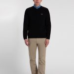 PAUL&SHARK MEN WOOL V-NECK SWEATER WITH ICONIC BADGE BLACK