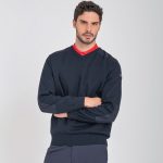 PAUL&SHARK MEN WOOL V-NECK SWEATER WITH ICONIC BADGE NAVY