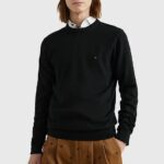 TOMMY HILFIGER MEN TH MONOGRAM COTTON CASHMERE CREW NECK JUMPER BLACK