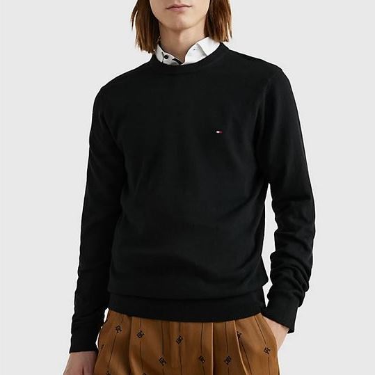 MW0MW28046-BDS-1 TOMMY HILFIGER MEN TH MONOGRAM COTTON CASHMERE CREW NECK JUMPER BLACK - Image 1
