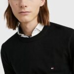 TOMMY HILFIGER MEN TH MONOGRAM COTTON CASHMERE CREW NECK JUMPER BLACK - Image 3