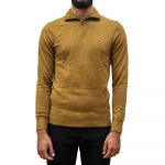 TOMMY HILFIGER MEN LONG SLEEVE TURTLENECK SWEATER QUARTER ZIP KHAKI
