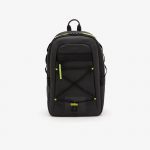 LACOSTE MEN ELASTICISED CORD WATER-REPELLENT BACKPACK BLACK NEON GREEN