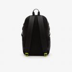 LACOSTE MEN ELASTICISED CORD WATER-REPELLENT BACKPACK BLACK NEON GREEN - Image 4