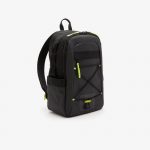 LACOSTE MEN ELASTICISED CORD WATER-REPELLENT BACKPACK BLACK NEON GREEN - Image 3