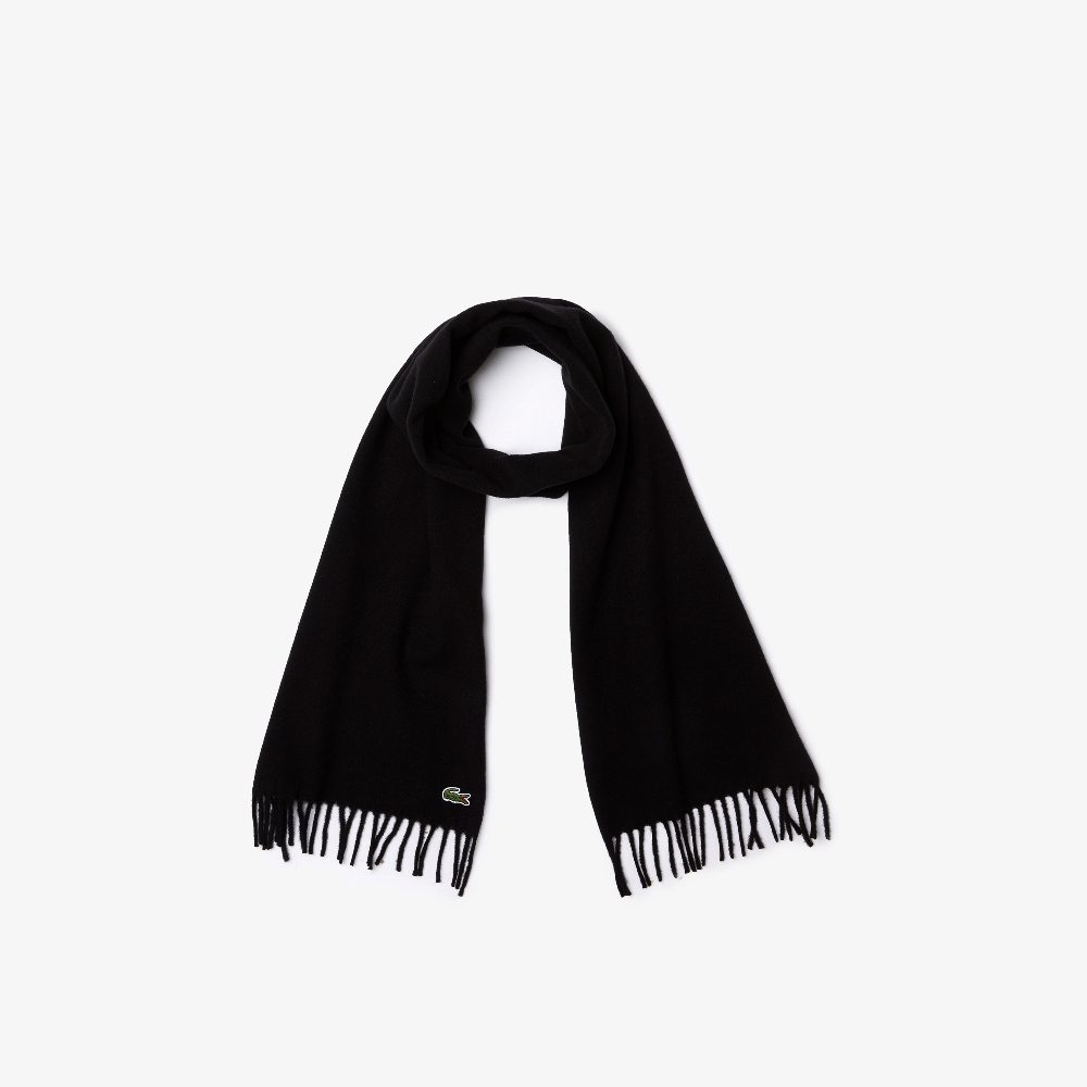 RE7394-00-031-1 LACOSTE UNISEX FELT WOOL AND CASHMERE SCARF BLACK - Image 1