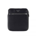 EMPORIO ARMANI MEN FLAT SHOULDER BAG WITH EAGLE PLAQUE BLACK