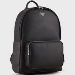 EMPORIO ARMANI MEN REGENERATED LEATHER BACKPACK WITH EAGLE PATE BLACK