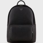 EMPORIO ARMANI MEN REGENERATED LEATHER BACKPACK WITH EAGLE PATE BLACK - Image 2