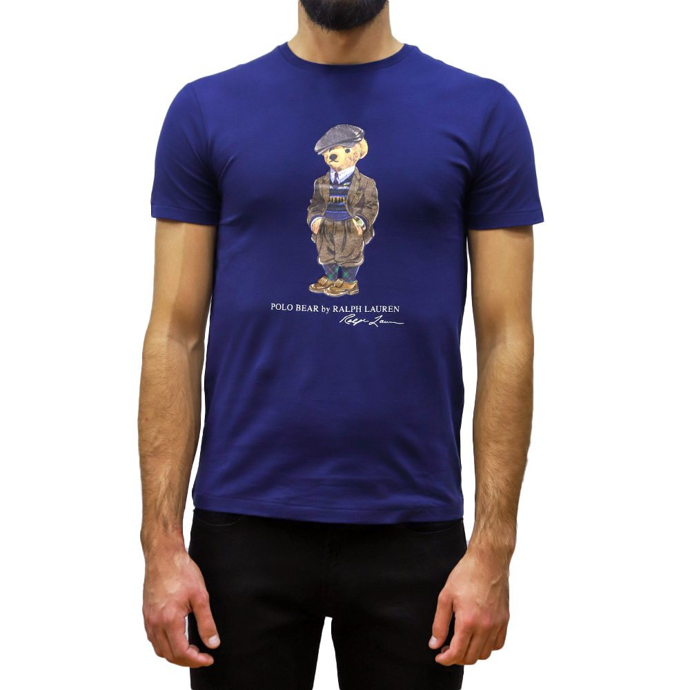 710853310013-1 POLO RALPH LAUREN CUSTOM SLIM FIT POLO BEAR JERSEY T-SHIRT NAVY - Image 1