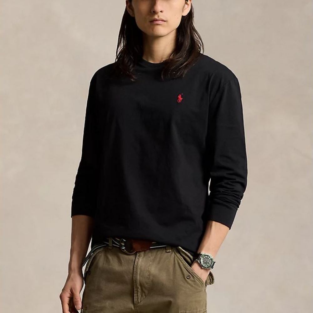 710671467055-1 POLO RALPH LAUREN CLASSIC FIT M CLASSICS LONG SLEEVE T-SHIRT BLACK - Image 1