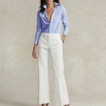POLO RALPH LAUREN WOMAN LONG-SLEEVE STRIPED KNIT OXFORD SHIRT BLUE STRIPE - Image 3