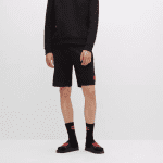 HUGO MEN DIZ222 FRENCH-TERRY-COTTON SHORTS WITH RED LOGO LABEL BLACK - Image 5