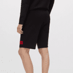 HUGO MEN DIZ222 FRENCH-TERRY-COTTON SHORTS WITH RED LOGO LABEL BLACK - Image 4