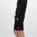 HUGO MEN DIZ222 FRENCH-TERRY-COTTON SHORTS WITH RED LOGO LABEL BLACK - Image 3