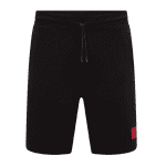 HUGO MEN DIZ222 FRENCH-TERRY-COTTON SHORTS WITH RED LOGO LABEL BLACK - Image 6