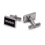 HUGO MEN E-FRAME FRAMED-LOGO CUFFLINKS WITH BLACK ENAMEL