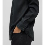 HUGO MEN ELVORY SLIM-FIT SHIRT IN PURE LINEN WITH STAND COLLAR BLACK - Image 3