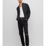 HUGO MEN ELVORY SLIM-FIT SHIRT IN PURE LINEN WITH STAND COLLAR BLACK - Image 4