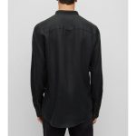 HUGO MEN ELVORY SLIM-FIT SHIRT IN PURE LINEN WITH STAND COLLAR BLACK - Image 5