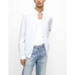 HUGO MEN ELVORY SLIM-FIT SHIRT IN PURE LINEN WITH STAND COLLAR WHITE