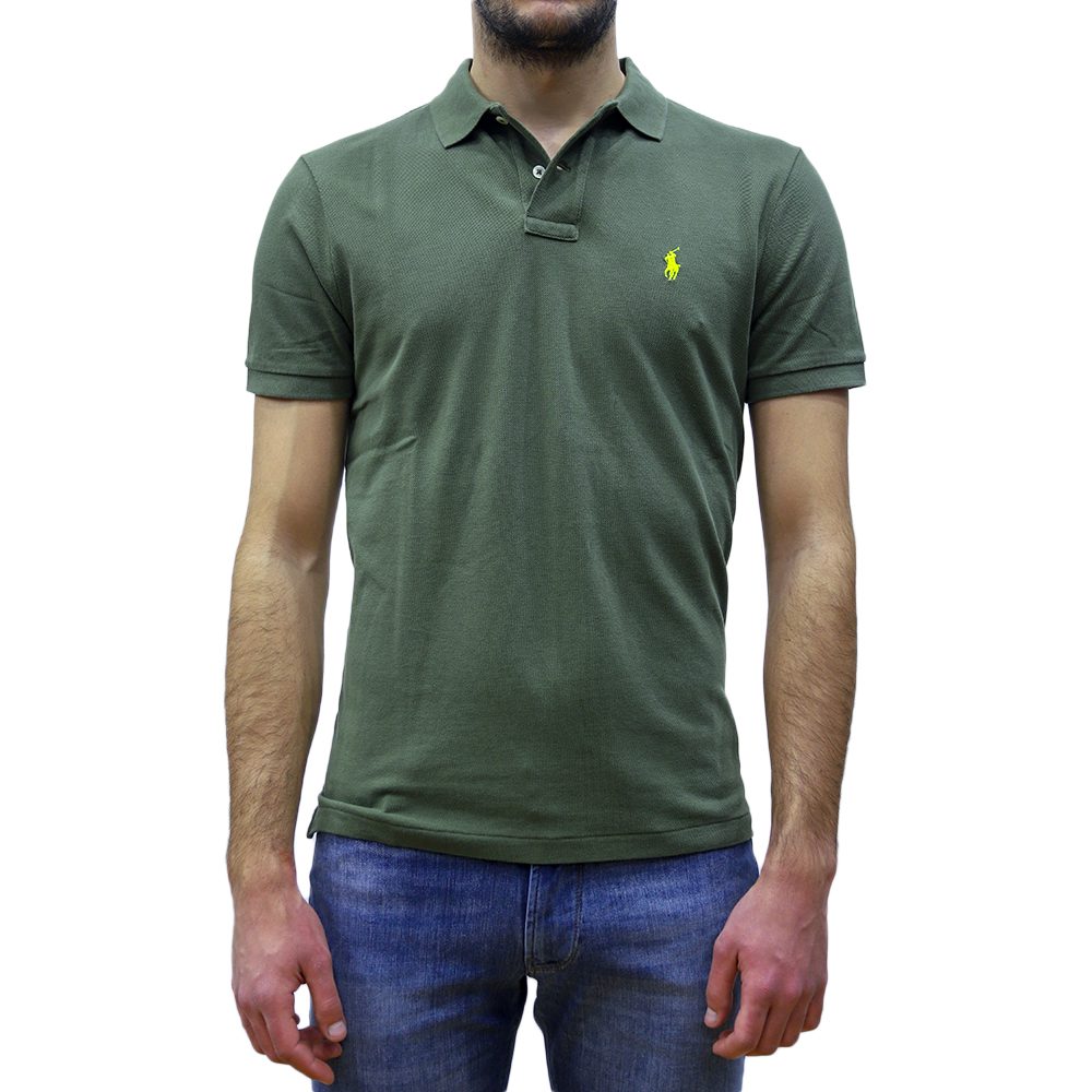 710680784304-1 POLO RALPH LAUREN MEN SLIM FIT MESH POLO SHIRT DARK SAGE - Image 1