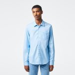 LACOSTE  MEN'S REGULAR FIT SOLID COTTON SHIRT LIGHT BLUE