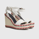 TOMMY HILFIGER FEMININE LEATHER HIGH WEDGE SANDALS ECRU