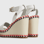 TOMMY HILFIGER FEMININE LEATHER HIGH WEDGE SANDALS ECRU - Image 4