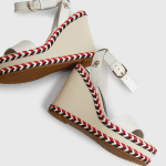 TOMMY HILFIGER FEMININE LEATHER HIGH WEDGE SANDALS ECRU - Image 3