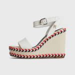 TOMMY HILFIGER FEMININE LEATHER HIGH WEDGE SANDALS ECRU - Image 5