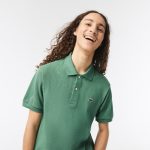 LACOSTE L1212 POLO CLASSIC FIT IN PETIT PIQUE KHAKI GREEN - Image 2