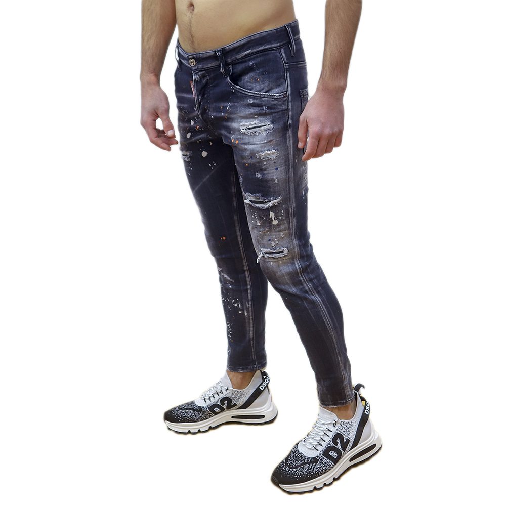 DSQUARED2 MEN BLACK ORANGE SPOTS WASH SKATER JEANS – Orosimo