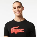 LACOSTE MEN SPORT 3D PRINT CROCODILE BREATHABLE JERSEY T-SHIRT BLACK RED - Image 2