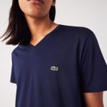 LACOSTE MEN V-NECK PIMA COTTON JERSEY T-SHIRT NAVY BLUE - Image 2