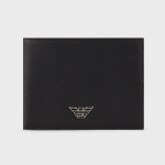 EMPORIO ARMANI MEN COIN-POCKET WALLET IN REGENERATED LEATHER WITH EAGLE PLATE BLACK