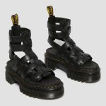 DR MARTENS WOMEN  RICKI NAPPA LUX LEATHER PLATFORM GLADIATOR SANDALS BLACK