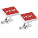HUGO MEN E-FRAME FRAMED-LOGO CUFFLINKS WITH RED ENAMEL
