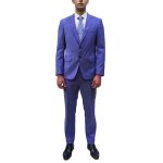 BOSS SUIT H HUGE 2PCS 224 IN VIRGIN-WOOL OPEN BLUE