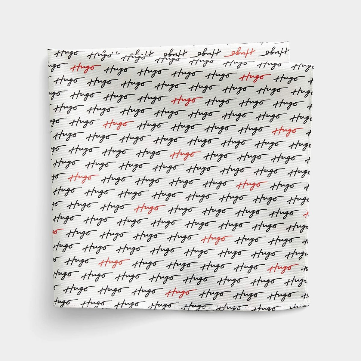 HUGO MEN  CALLIGRAPHY LOGO POCKET SQUARE WHITE - Image 3