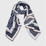 TOMMY HILFIGER WOMAN SATIN ALL-OVER MONOGRAM SCARF SPACE BLUE