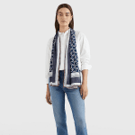 TOMMY HILFIGER WOMAN SATIN ALL-OVER MONOGRAM SCARF SPACE BLUE - Image 3
