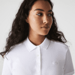 LACOSTE WOMEN'S SLIM FIT STRETCH COTTON PIQUE POLO SHIRT WHITE - Image 3