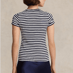 POLO RALPH LAUREN WOMAN STRIPED RIB-KNIT COTTON CREWNECK T-SHIRT CRUISE NAVY/WHITE - Image 3