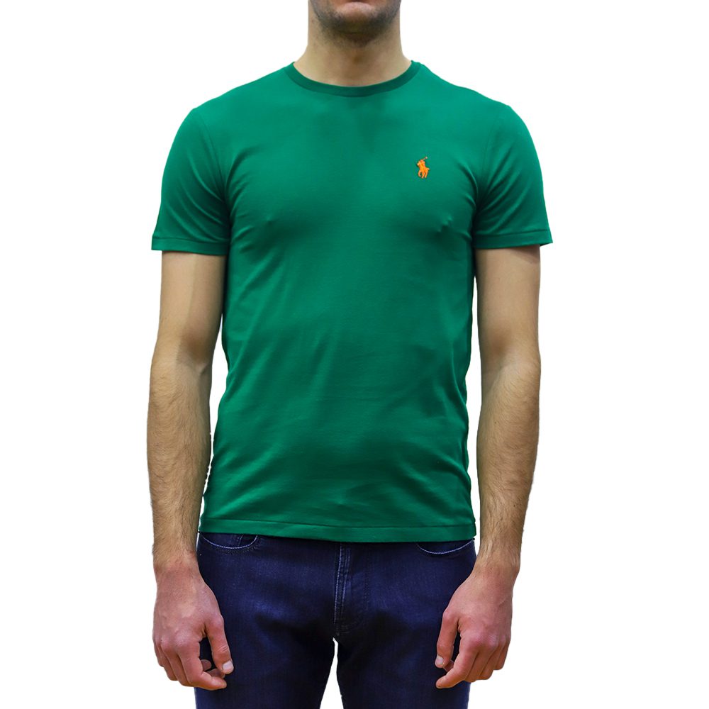 710671438291-1 POLO RALPH LAUREN MAN CUSTOM SLIM FIT JERSEY CREWNECK T-SHIRT GREEN - Image 1