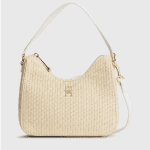 TOMMY HILFIGER WOMAN TEXTURED WEAVE MONOGRAM SHOULDER BAG NATURAL