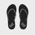 EMPORIO ARMANI WOMAN EA7 RUBBER WEDGE FLIP-FLOPS BLACK GOLD